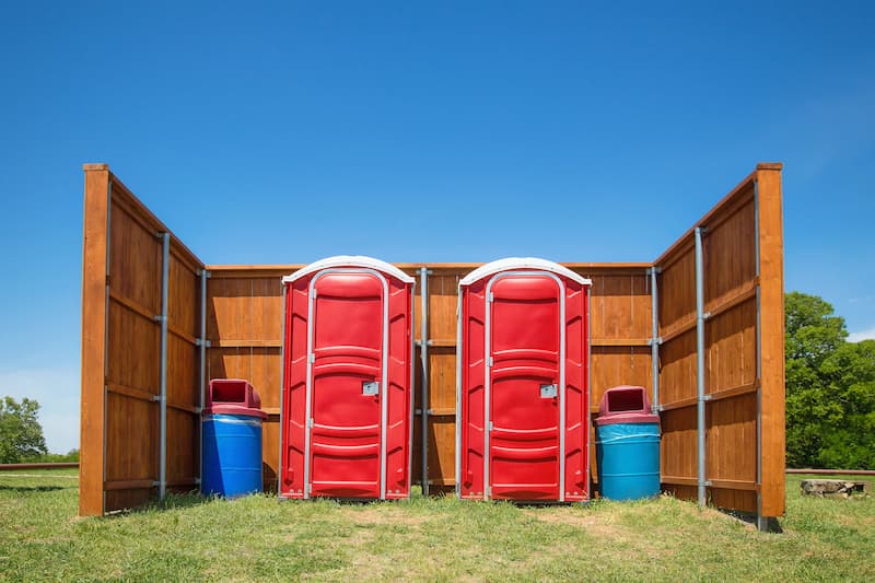 Short-term porta potty units staged for delivery in Dover, Delaware
